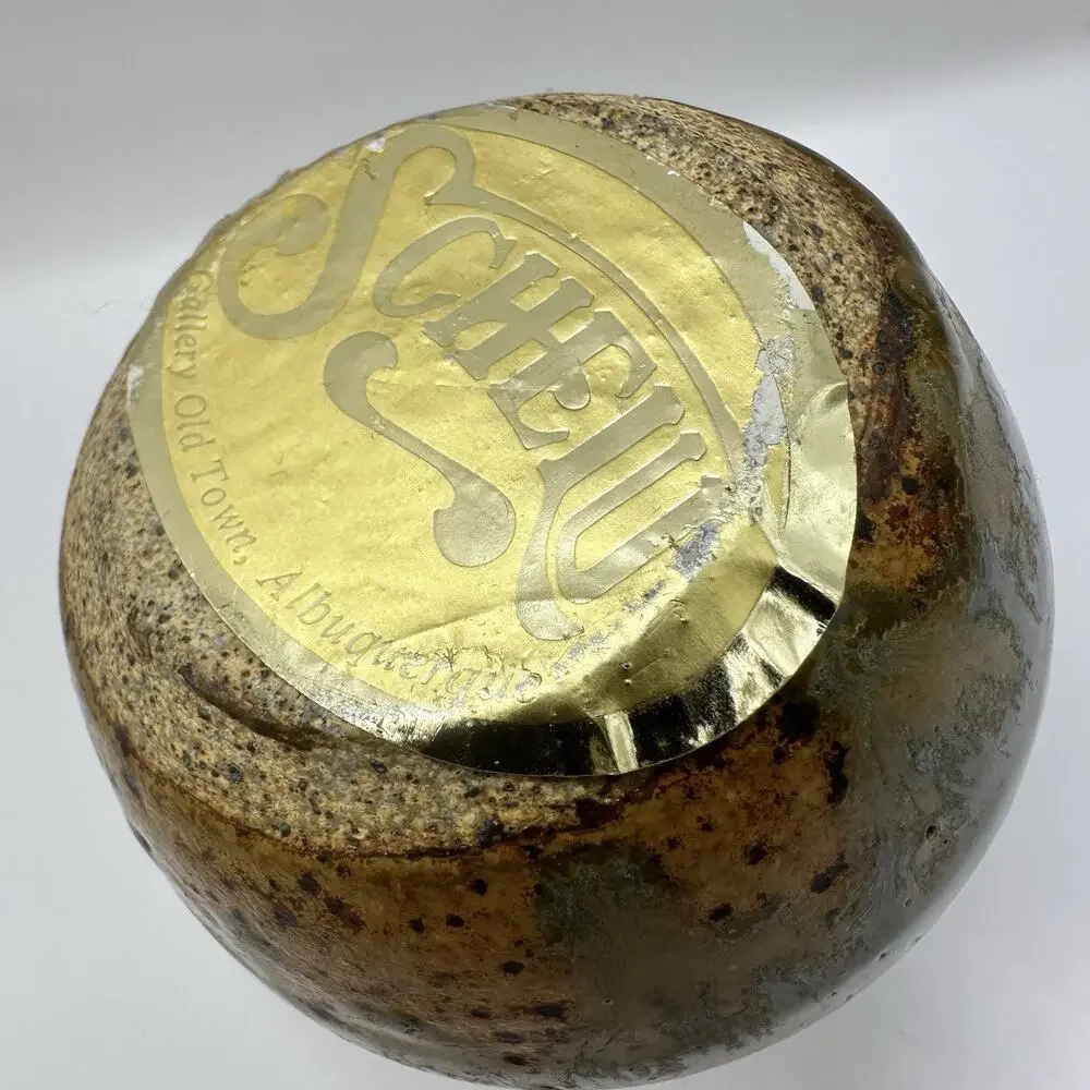 Schelu Studio Pottery Albuquerque NM Vintage Vase Earthenware Stencil Drip Glaze